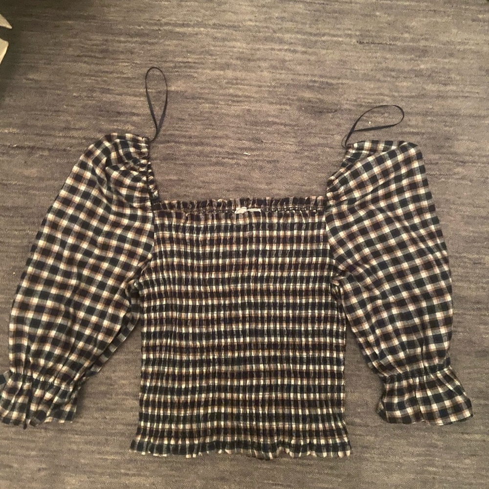 Sage the Label Puff sleeve patterned smocked top